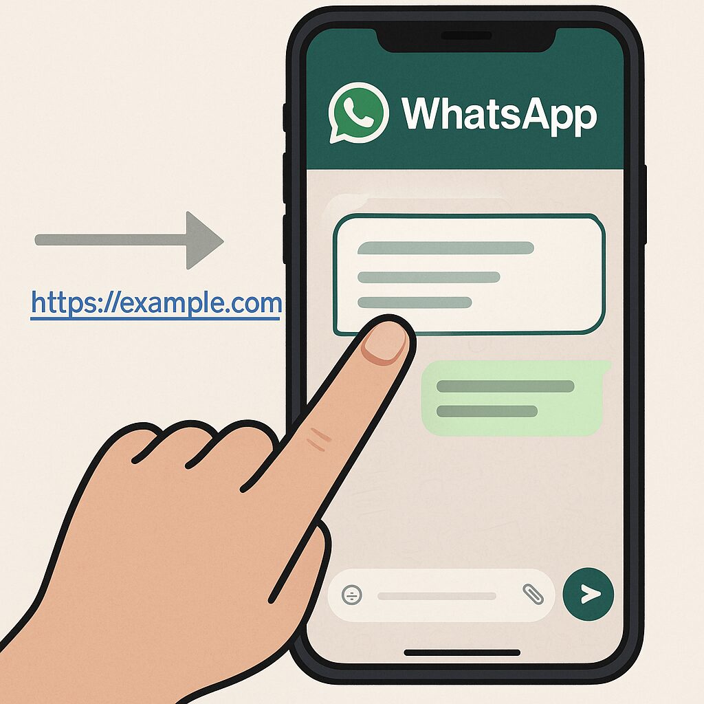 Graphic depicting various marketing channels (Instagram, website, email, flyers) with WhatsApp icons, emphasizing the versatility of using WhatsApp links across platforms.